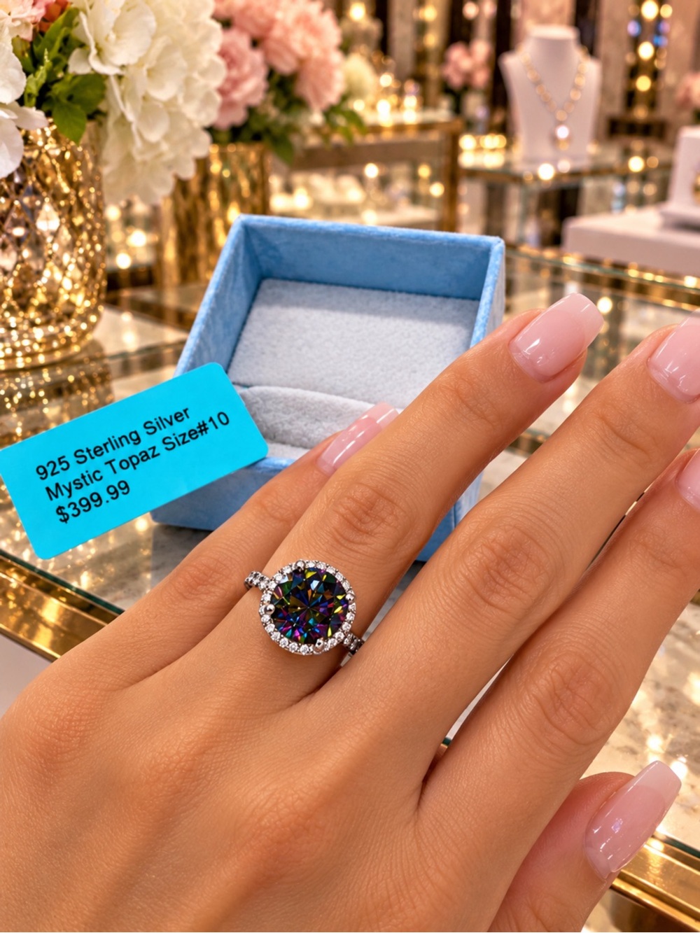 Mystic Topaz Halo Ring in Multicolor